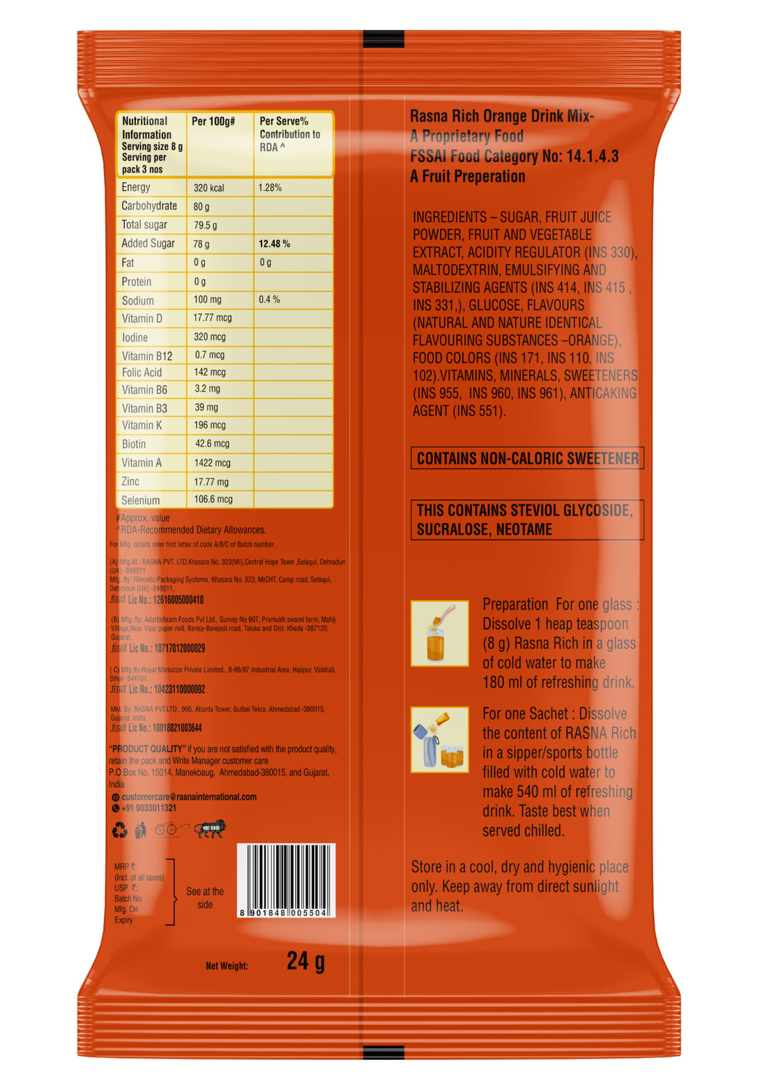 Rasna Nagpur Orange 10 Glass Pack