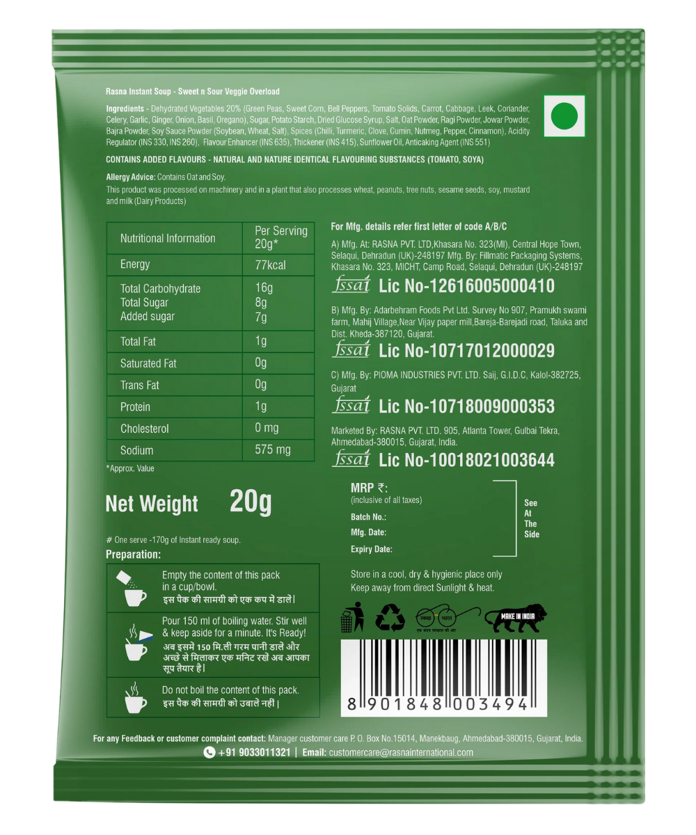 Rasna Quikie Soup Sweet n Sour Single Serve 20g