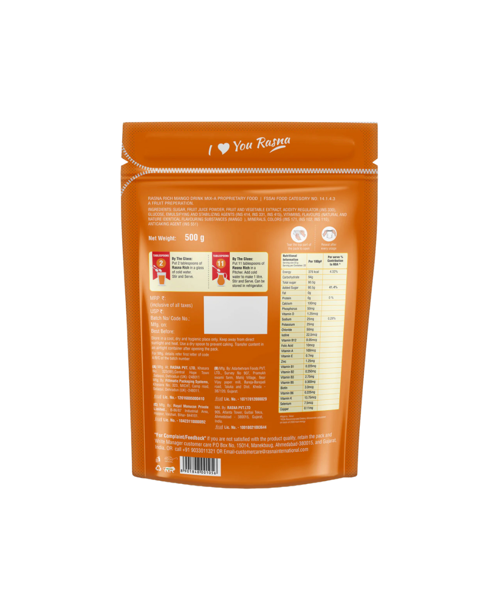 Rasna Rich Zipper Pack - Mango Flavour