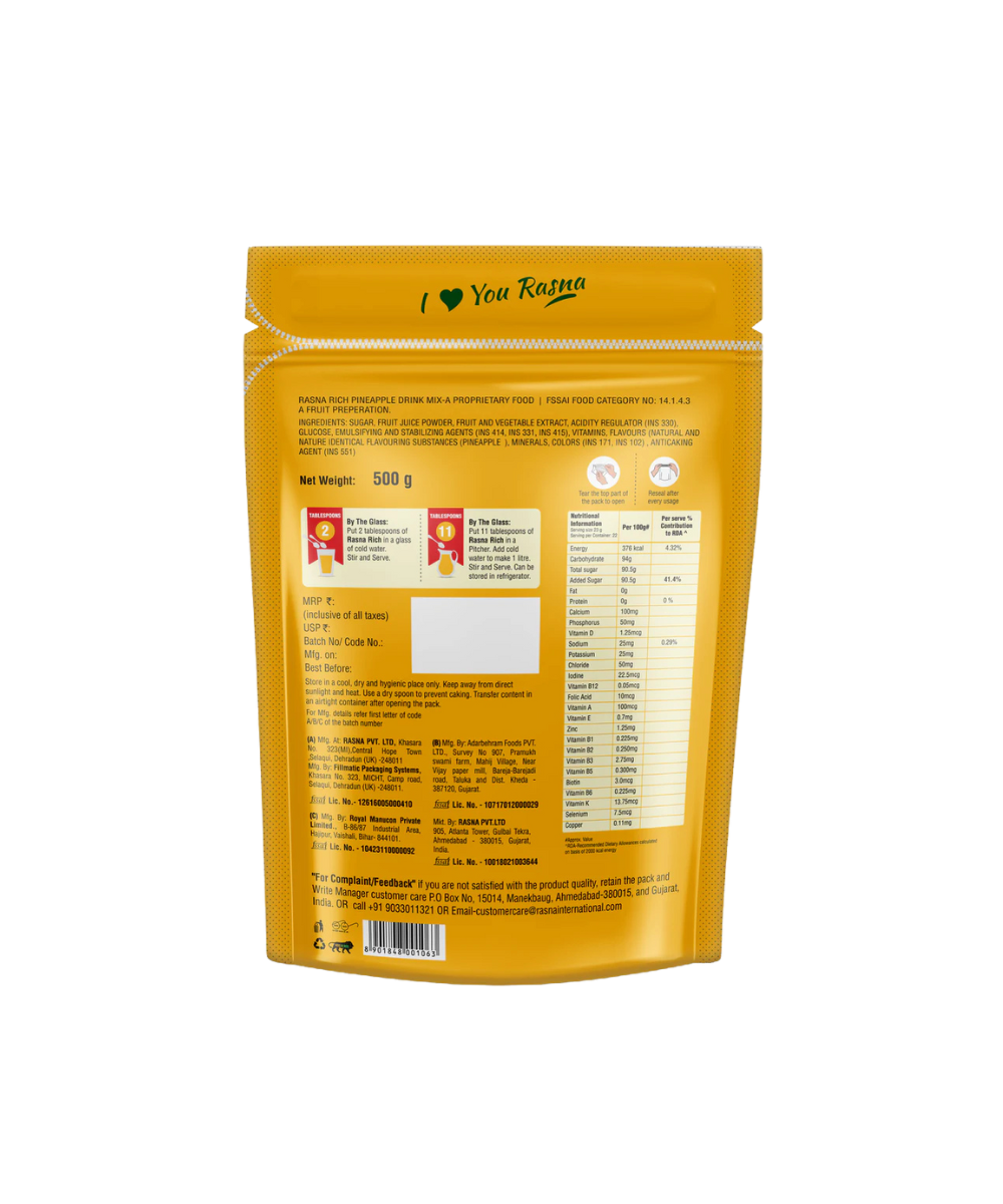 Rasna Rich Zipper Pack - Pineapple Flavour