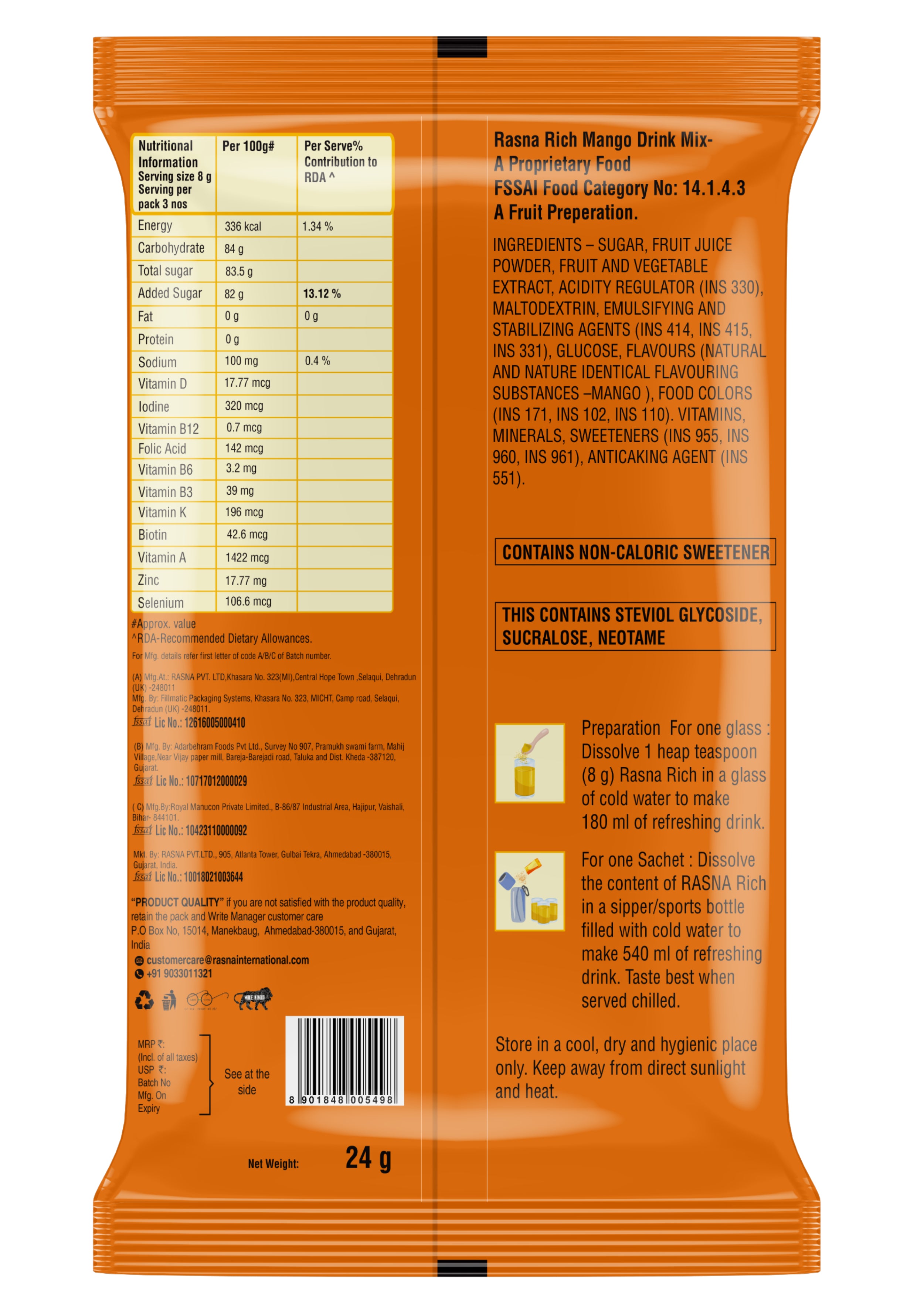 Rasna Alphonso Mango 10 Glass Pack