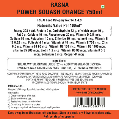 Rasna Nutri+ Squash 750 ml-Orange