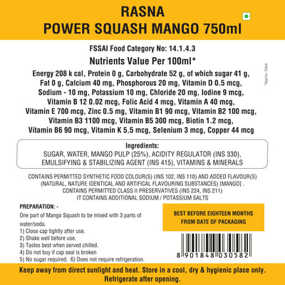 Rasna Power Squash Mango 750 ml