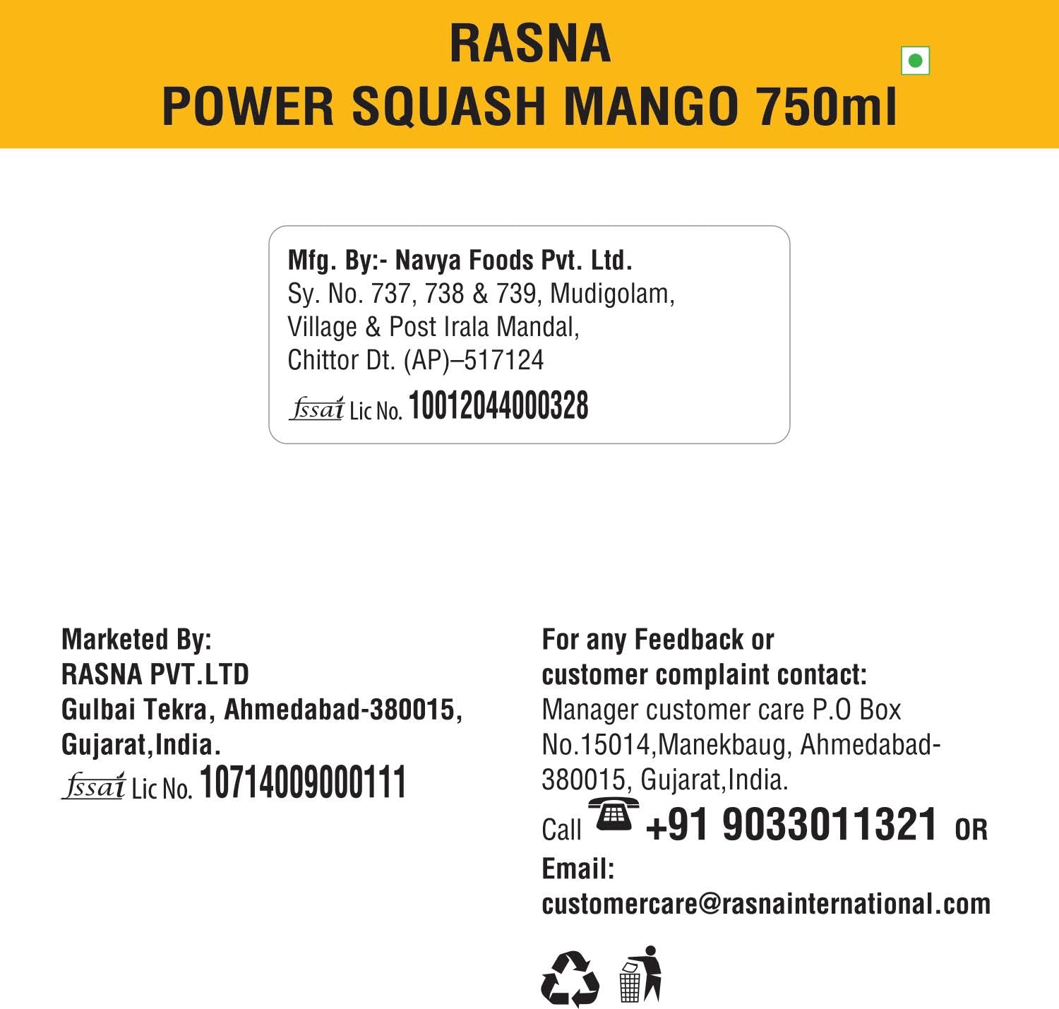 Rasna Power Squash Mango 750 ml