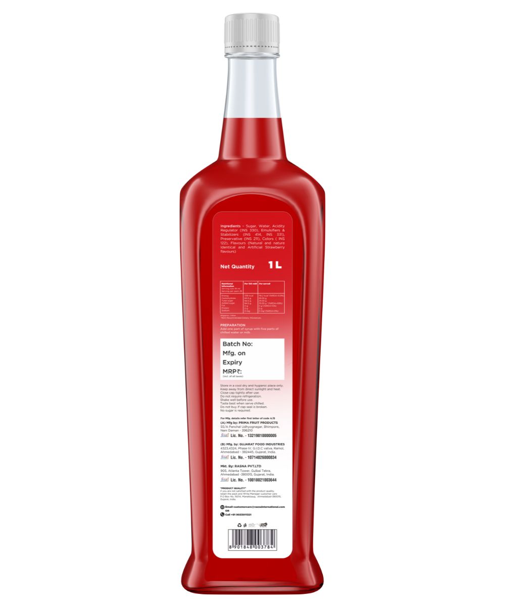 Rasna Strawberry Syrup 1 Ltr