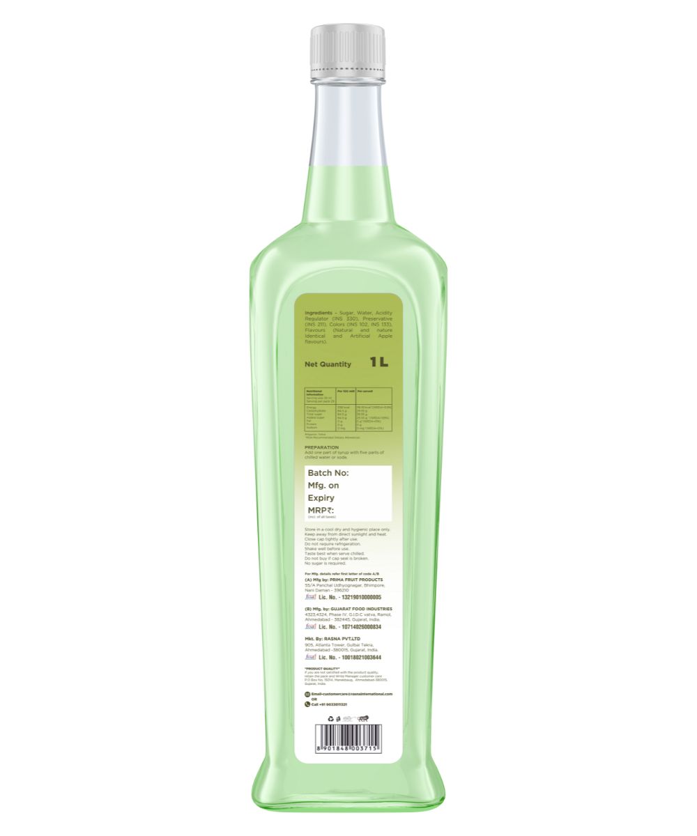 Rasna Green Apple Syrup 1 Ltr