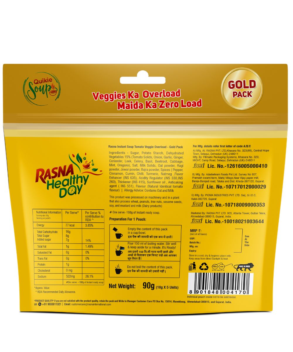 Rasna Quikie Veggie Overload Soup: Tomato Pack of 5 Combo