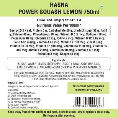 Rasna Nutri+ Squash 750 ml-Lemon