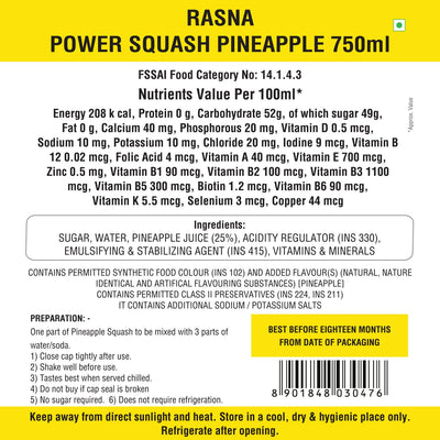 Rasna Nutri+ Squash 750 ml-Pineapple