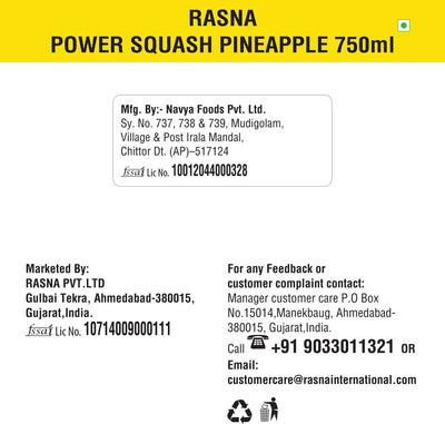 Rasna Nutri+ Squash 750 ml-Pineapple