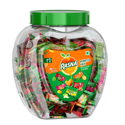 Rasna Candy Jar  Assorted ( ORG + MNG + KAM +Imli +Pan ) 175 PCS + 5 PCS