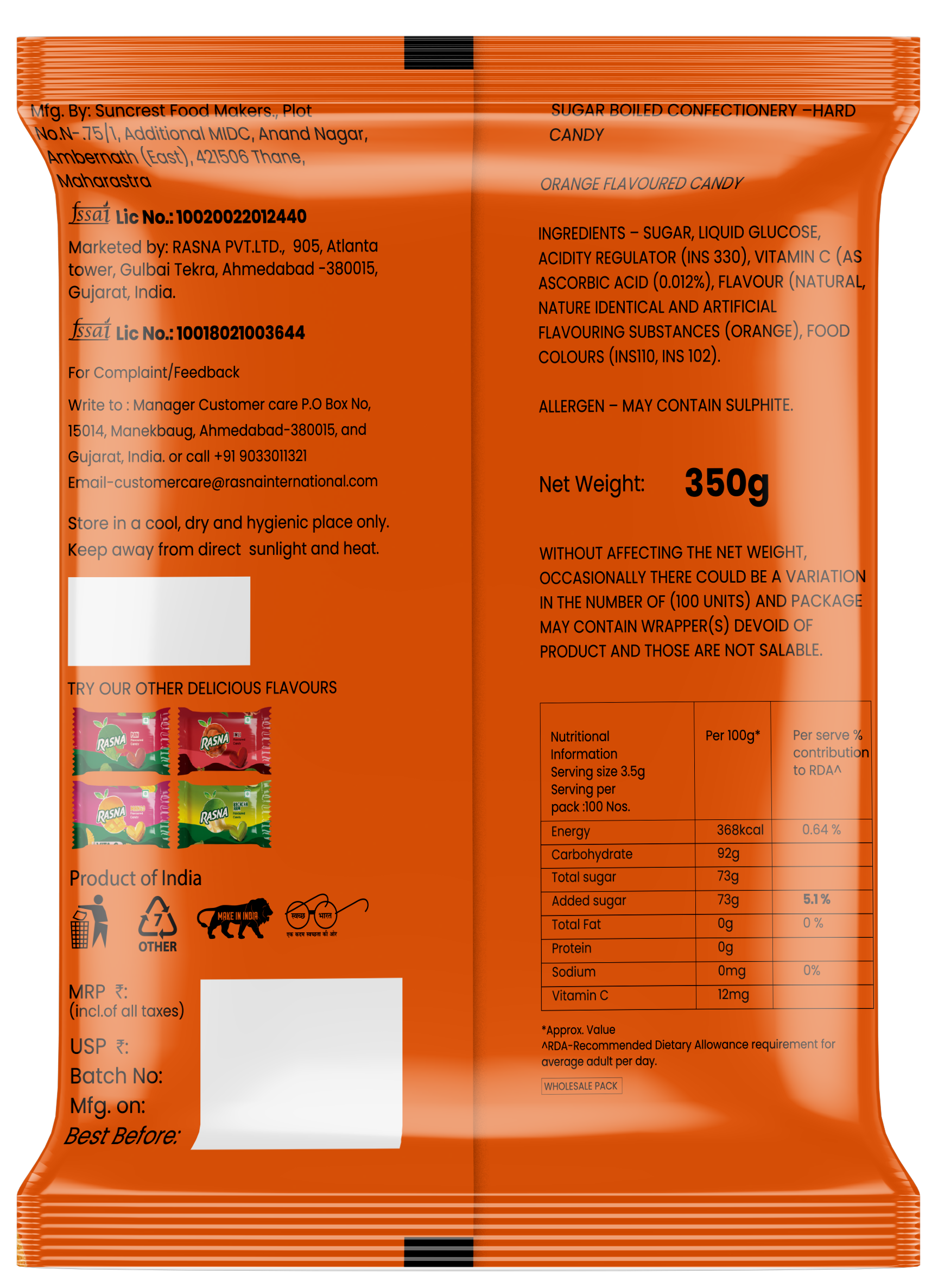 Rasna Candy Pouches Orange 100 PCS