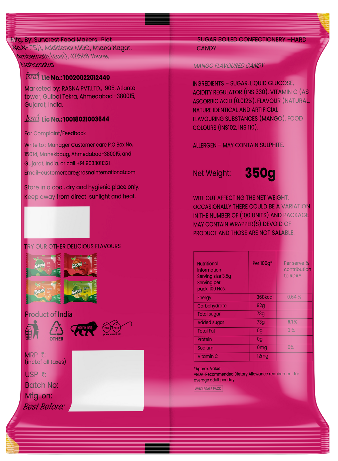 Rasna Candy Pouches Mango