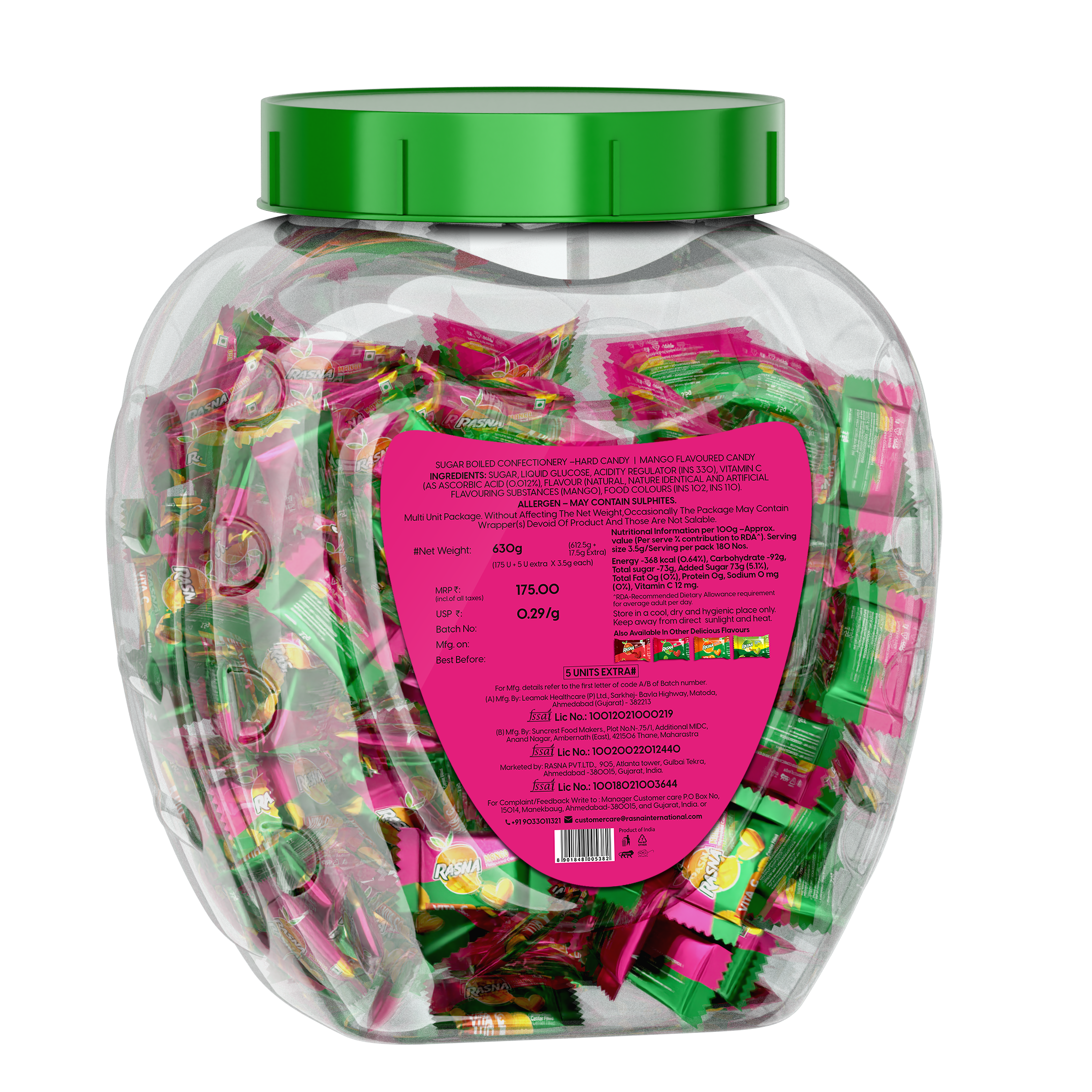 Rasna Candy Jar  Mango 175 PCS + 5 PCS