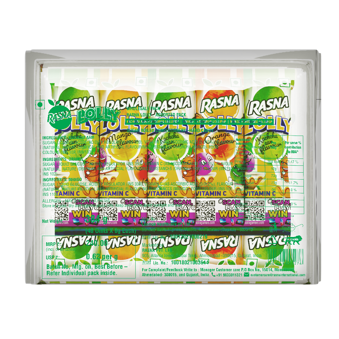 Rasna Assorted Lolly Pack ( Orange+ Mango+Kachcha aam) 48 PCS