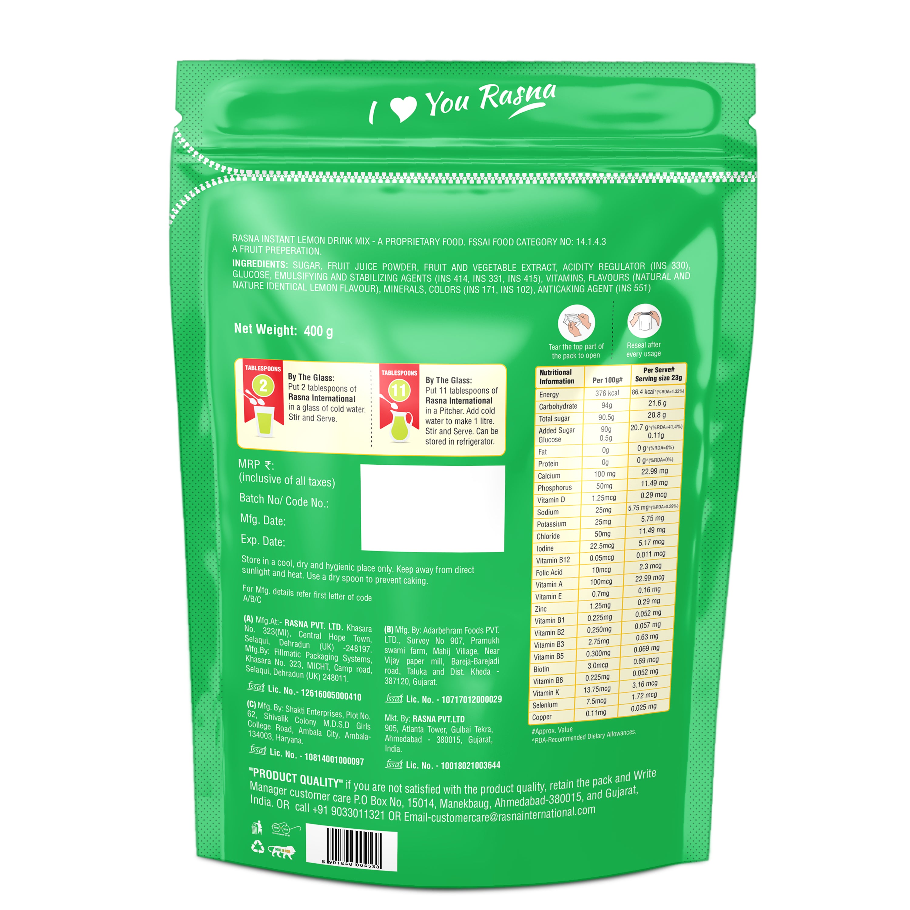 Rasna International 400gm Zipper Pouch Orange + Lemon