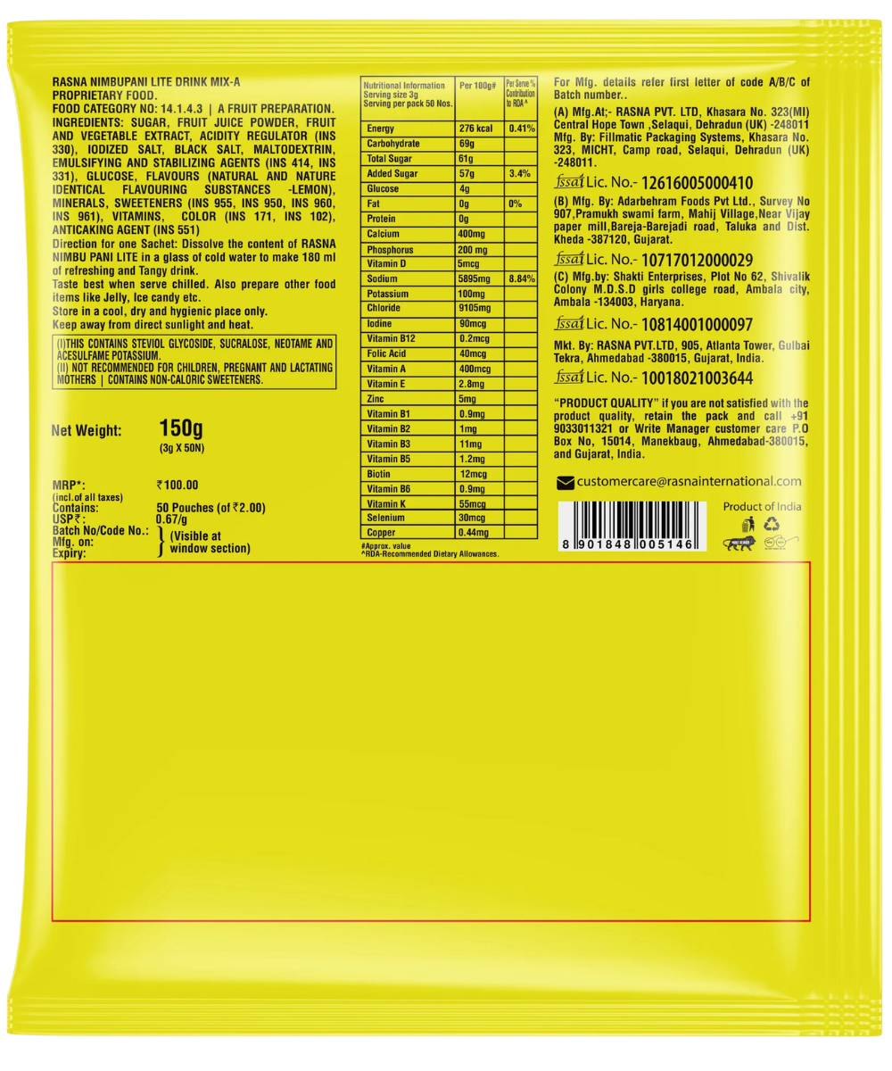 Rasna Ghar Ka Nimbupani 3g (Pack of 100)