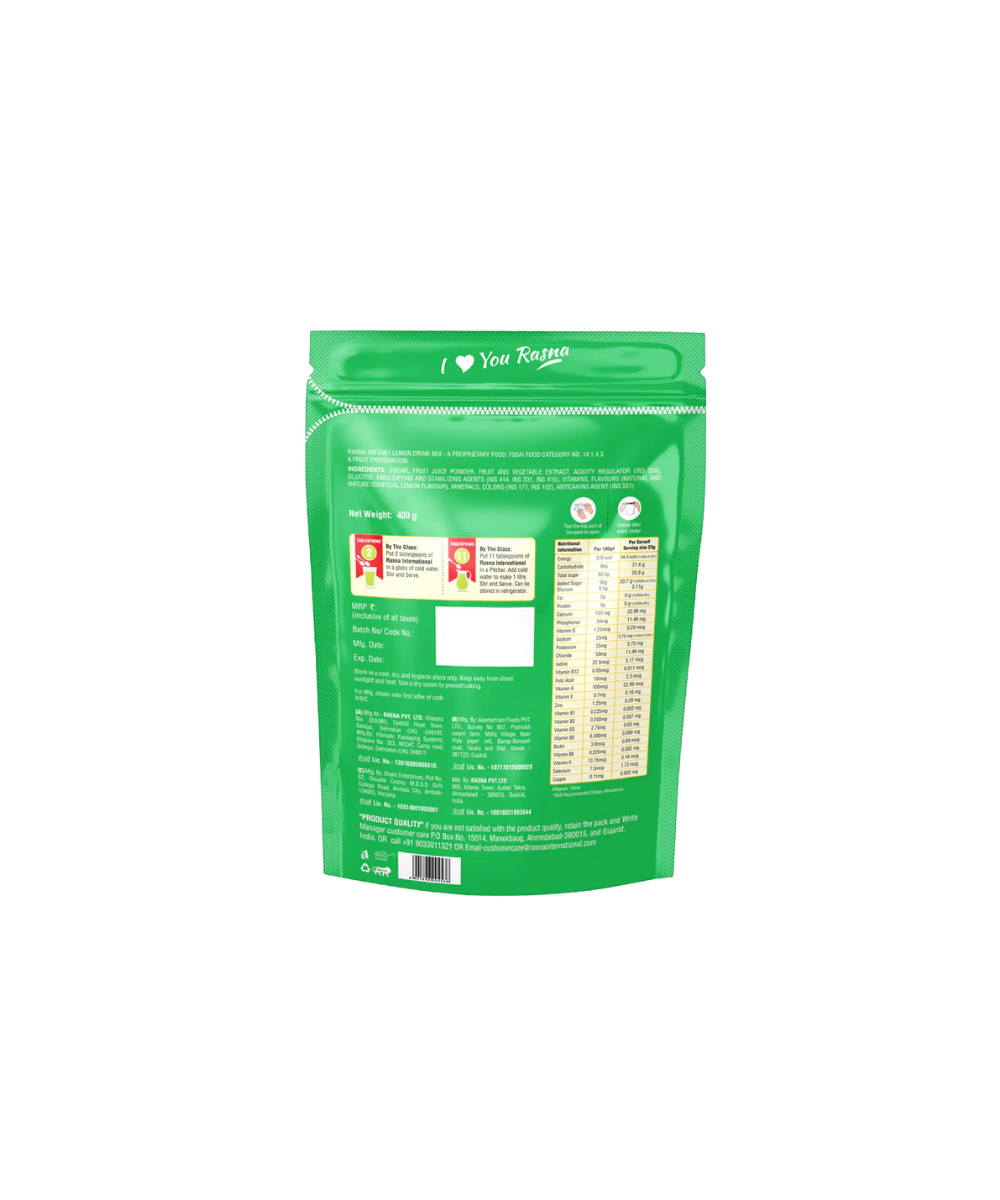 Rasna International 400gm Zipper Pouch Lemon + Lemon