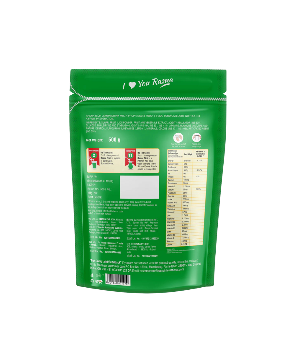 Rasna Rich Zipper Pack - Lemon Flavour