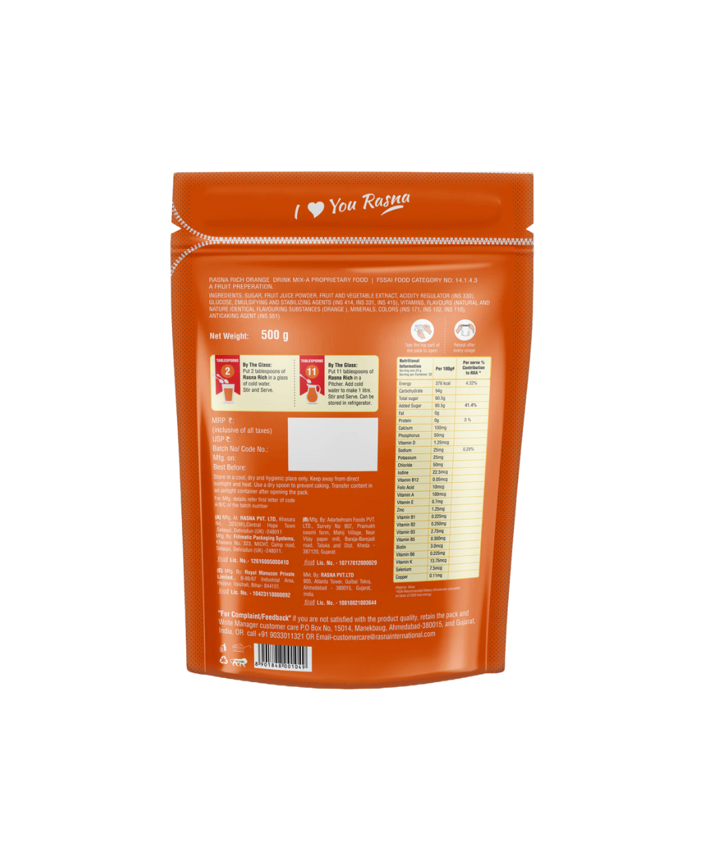 Rasna Rich Zipper Pack - Orange Flavour
