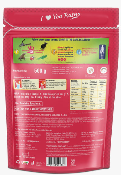 Rasna Insta Nutri+ 500g Zipper Pouch:Guava Flavour